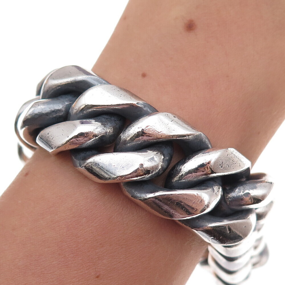 925 Sterling Silver Vintage Mexico Heavy 261.0g Cuban Link Bracelet 8.5"